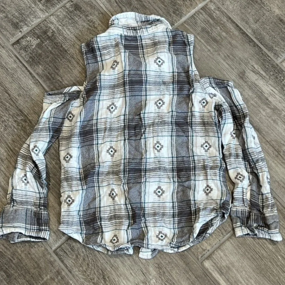Justice Girls Plaid‎ Lace Trim Cold Shoulder Long Sleeve Shirt Cowgirl Size 8